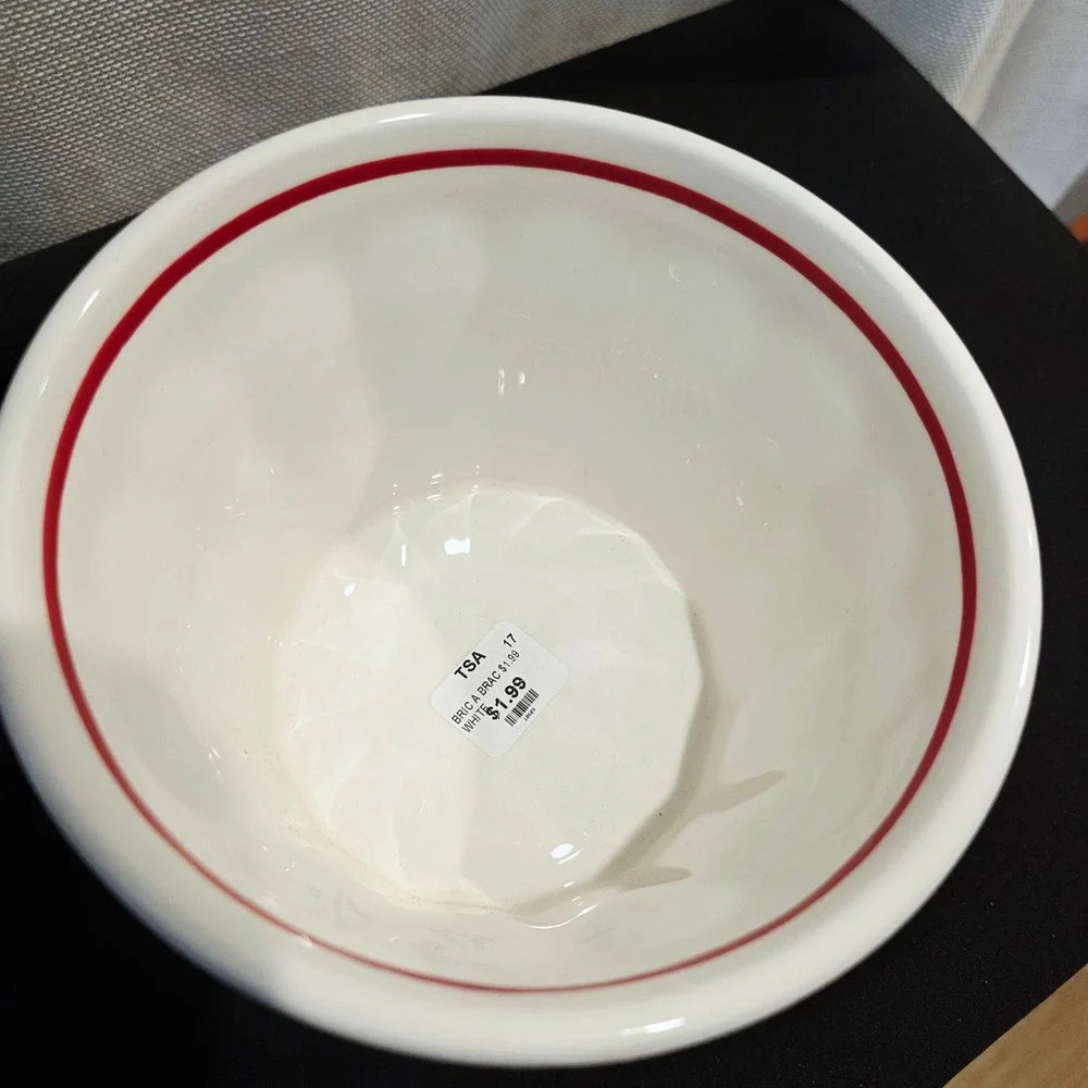 Williams Sonoma Individual Popcorn Bowl, Red WhiteStriped Ceramic Theater Bowl